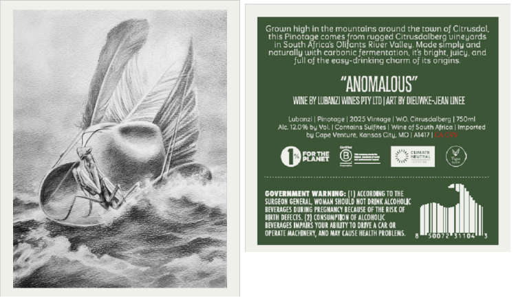 TABC label artwork for Lubanzi Anomalous Pinotage Citrusdalberg