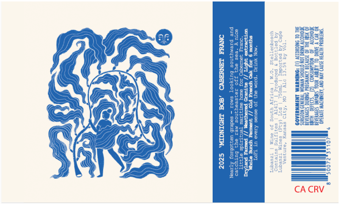 TABC label artwork for Lubanzi Midnight Bob Cab Franc Stellenbosch