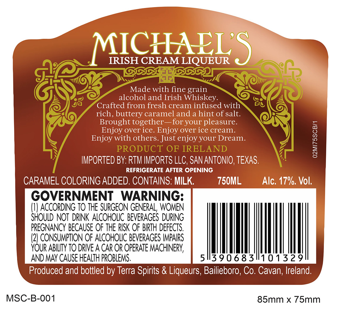 TABC label artwork for MICHEAL'S IRISH CREAM LIQUEUR (SALTED CARAMEL)