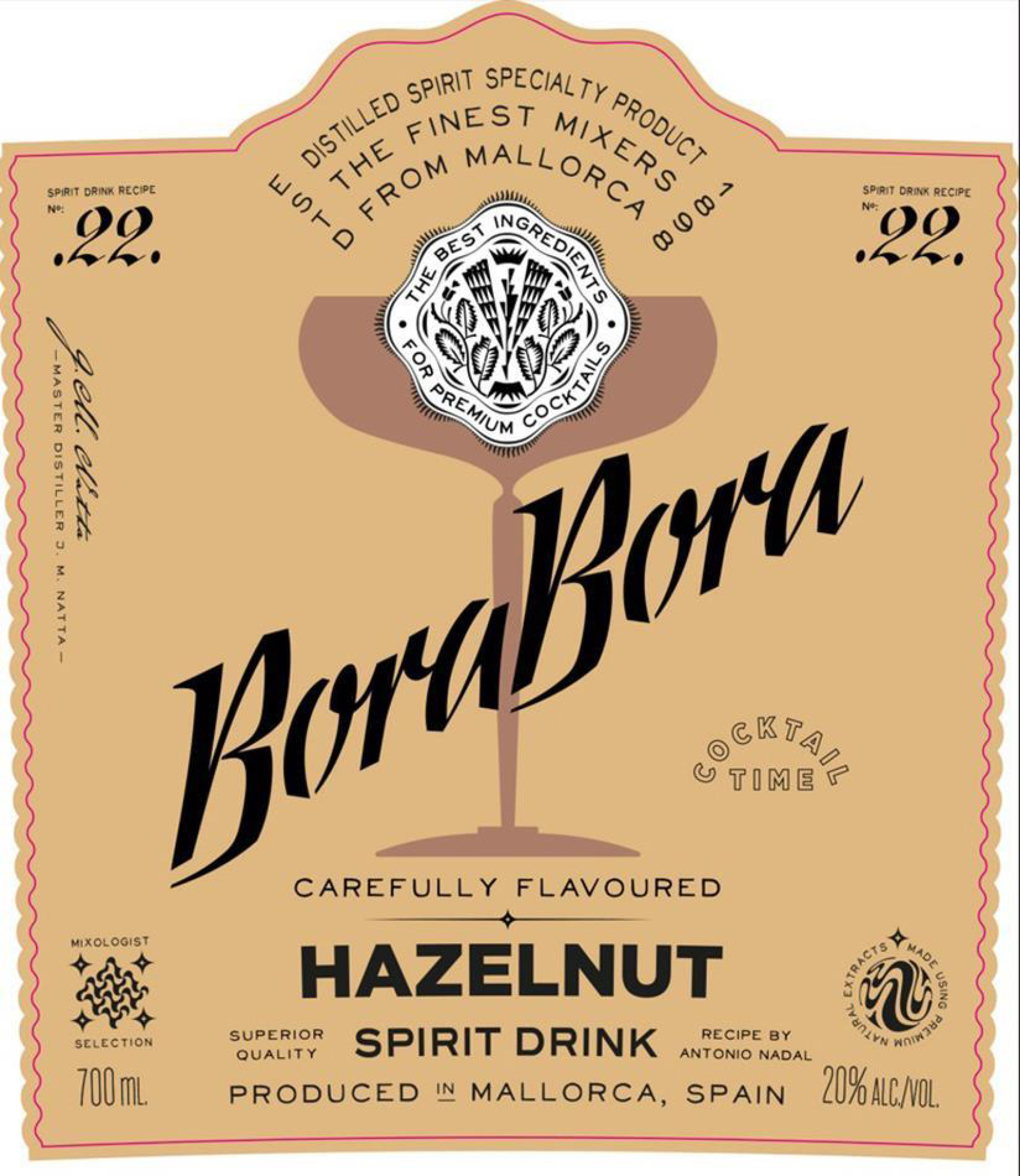 TABC label artwork for Bora Bora Hazelnut Liqueur
