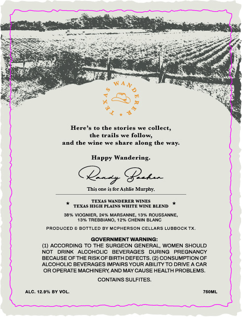 TABC label artwork for Texas Wanderer Wines White Lies & Alibis