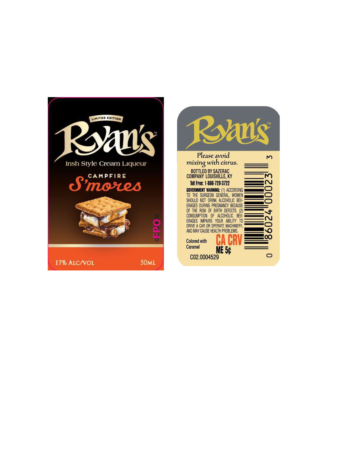 TABC label artwork for Ryan's Irish Style Cream Liqueur S'mores