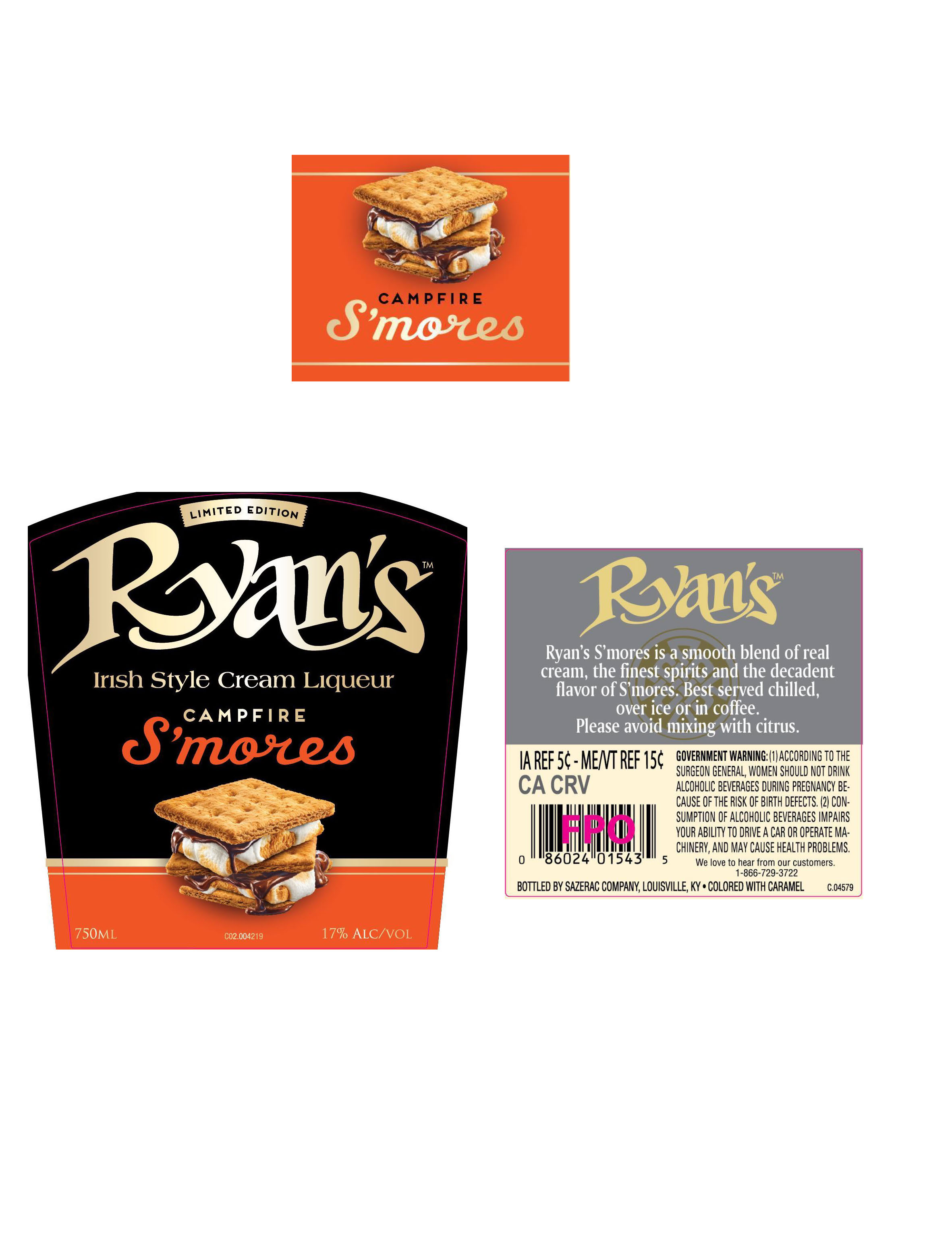 TABC label artwork for Ryan's Irish Style Cream Liqueur S'mores