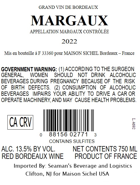 TABC label artwork for MAISON SICHEL MARGAUX RED