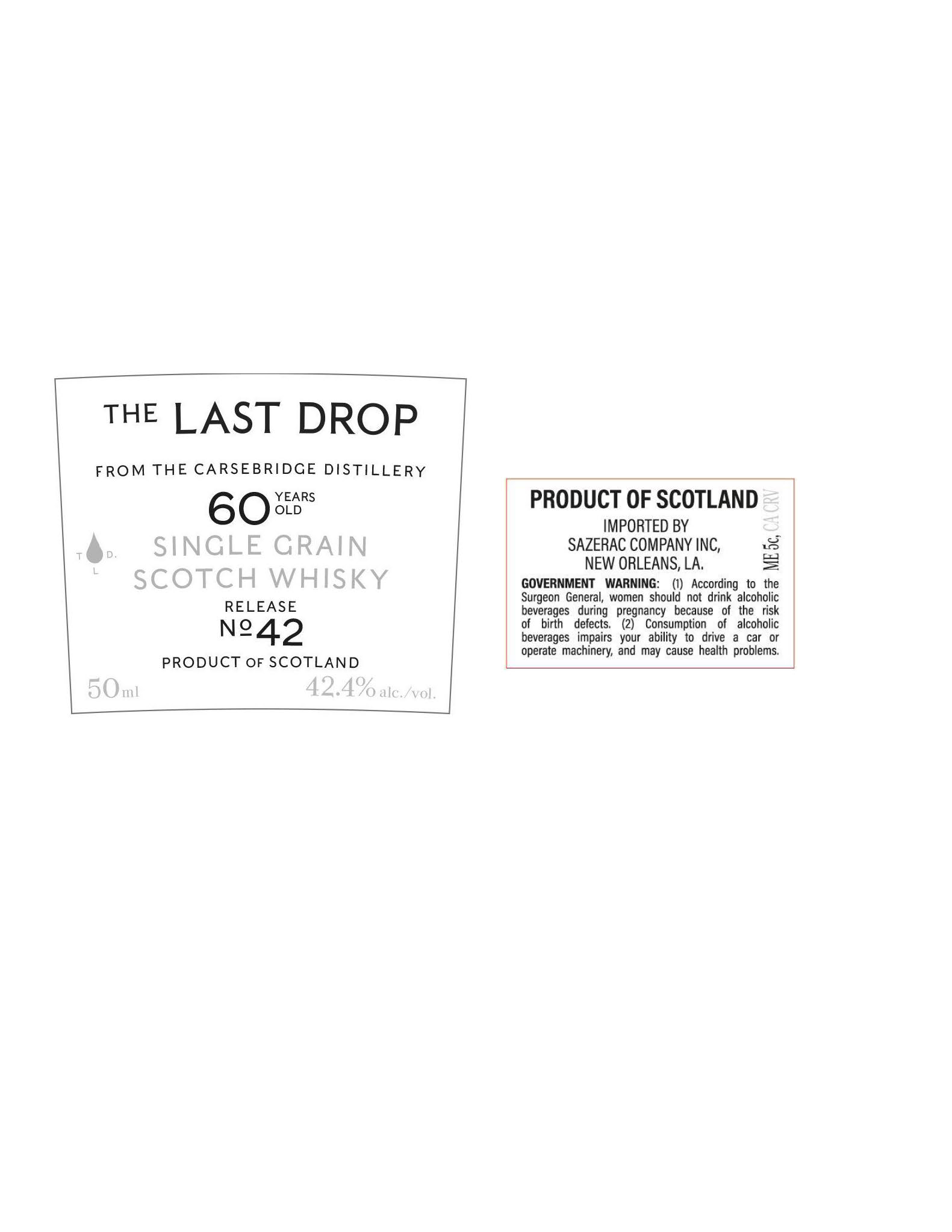 TABC label artwork for The Last Drop 60 Years Old Single Grain Scotch Whisky 50 ML Release No. 42
