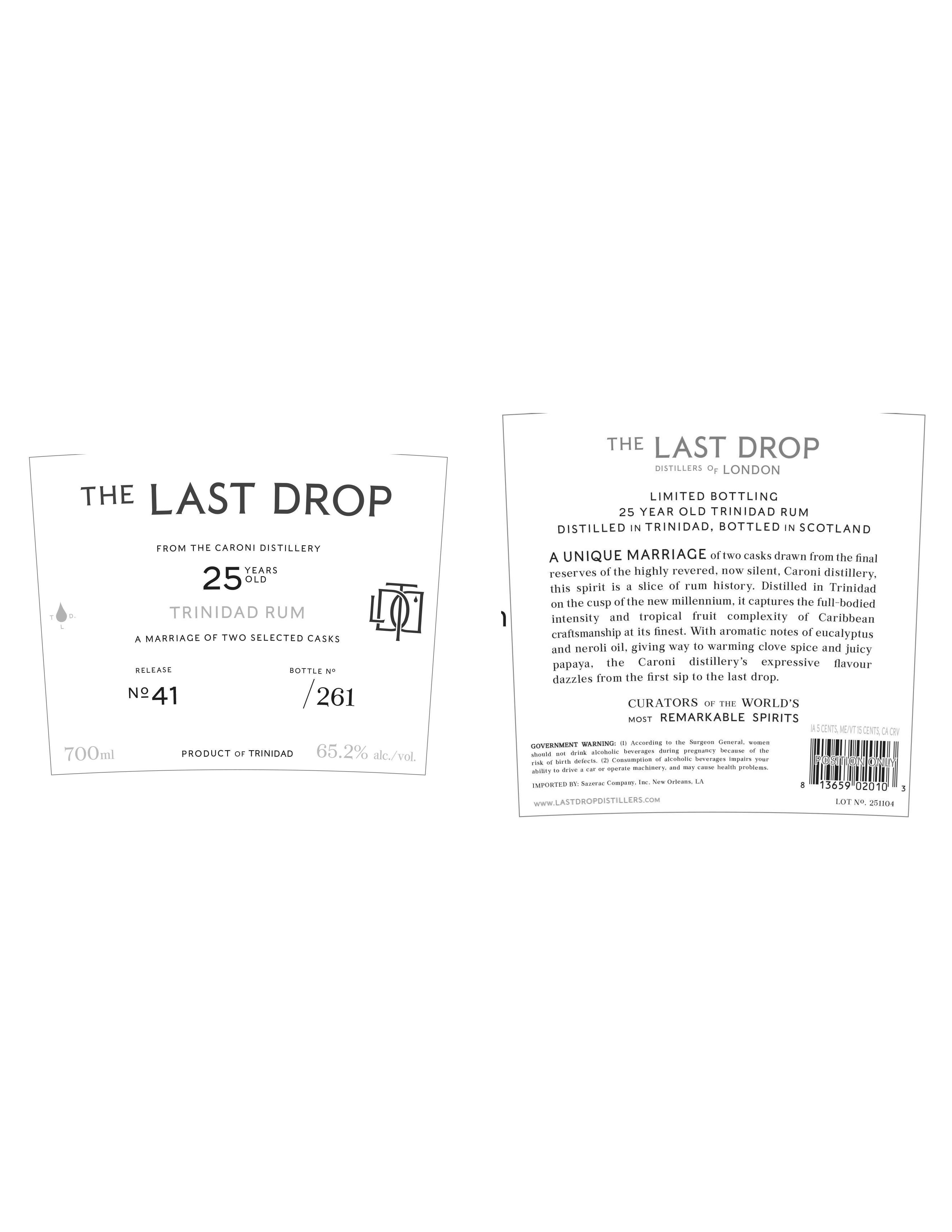 TABC label artwork for The Last Drop 25 Years Old Trinidad Rum Release No. 41 700 Ml