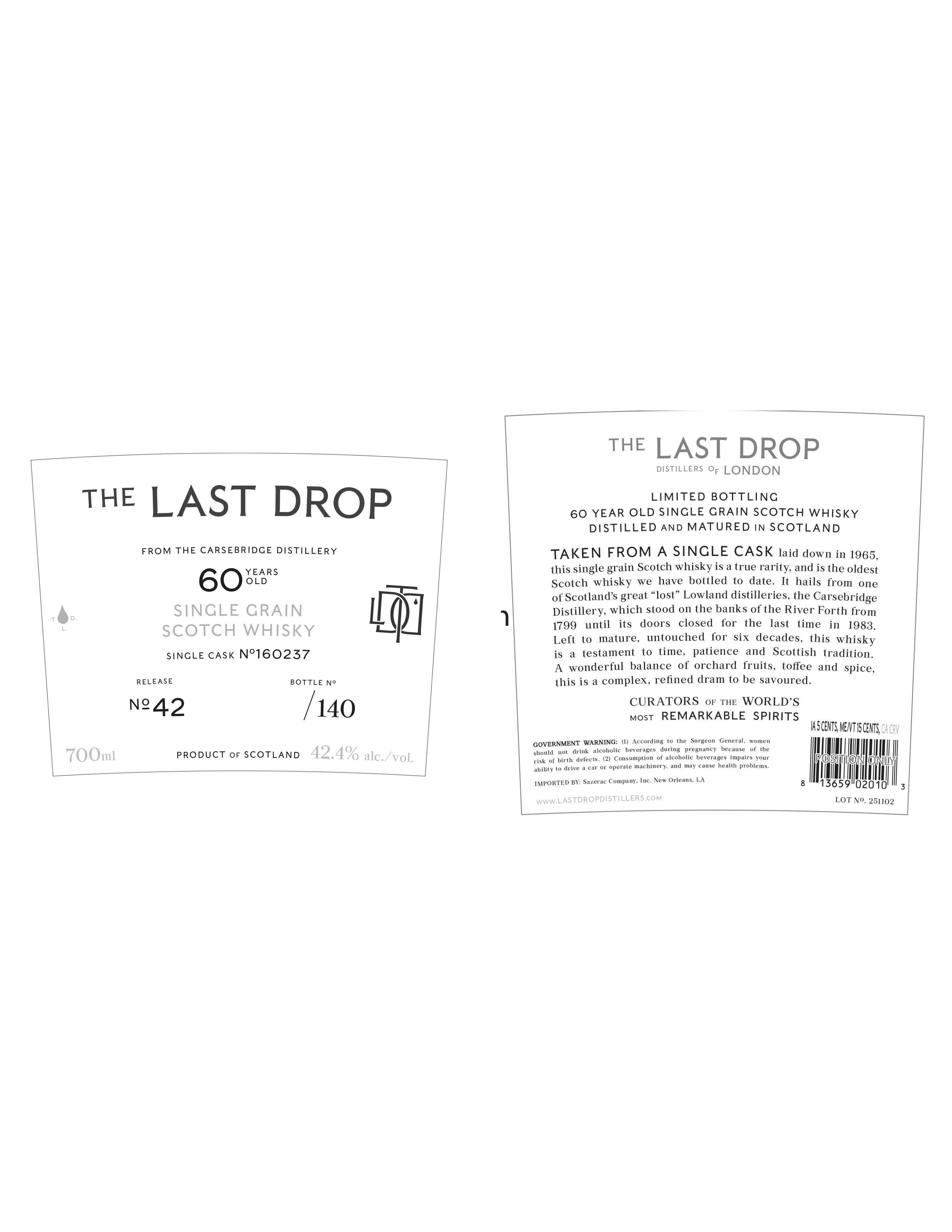 TABC label artwork for The Last Drop 60 Years Old Single Grain Scotch Whisky Release 700 ML No. 42