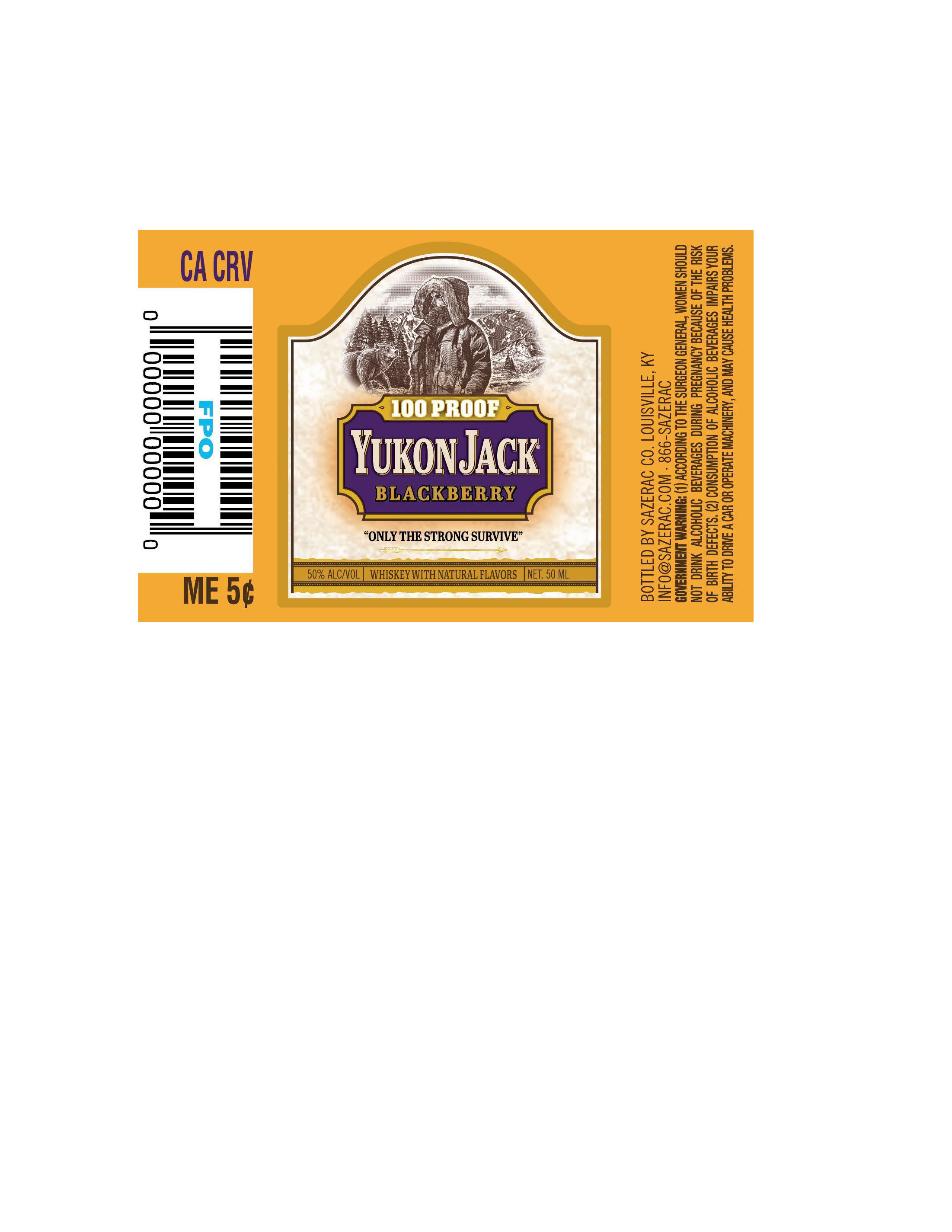 TABC label artwork for Yukon Jack Blackberry 100 Proof 50 ML