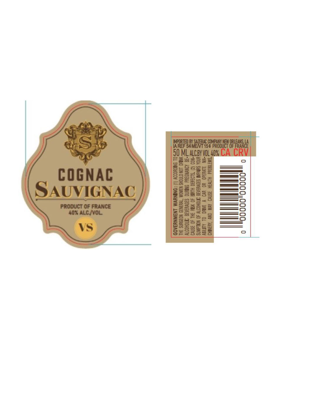 TABC label artwork for Sauvignac Cognac VS 50ml