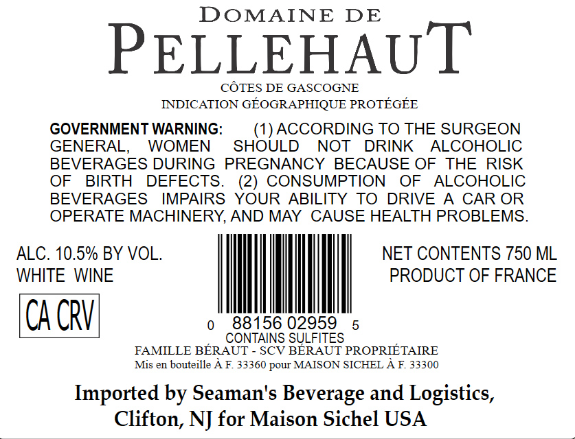 TABC label artwork for DOMAINE DE PELLEHAUT HARMONIE DE GASCOGNE WHITE