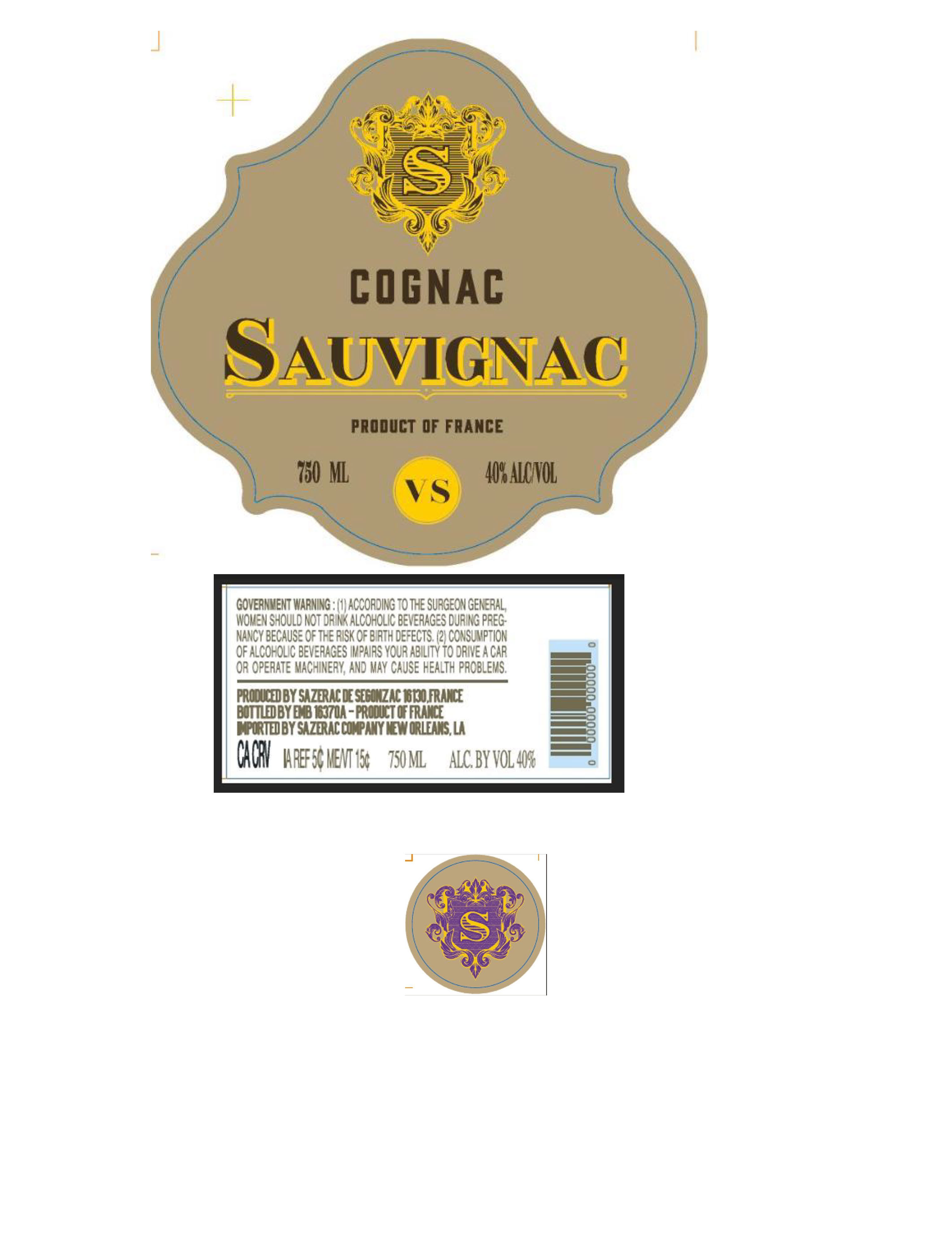 TABC label artwork for Sauvignac Cognac VS 750ml
