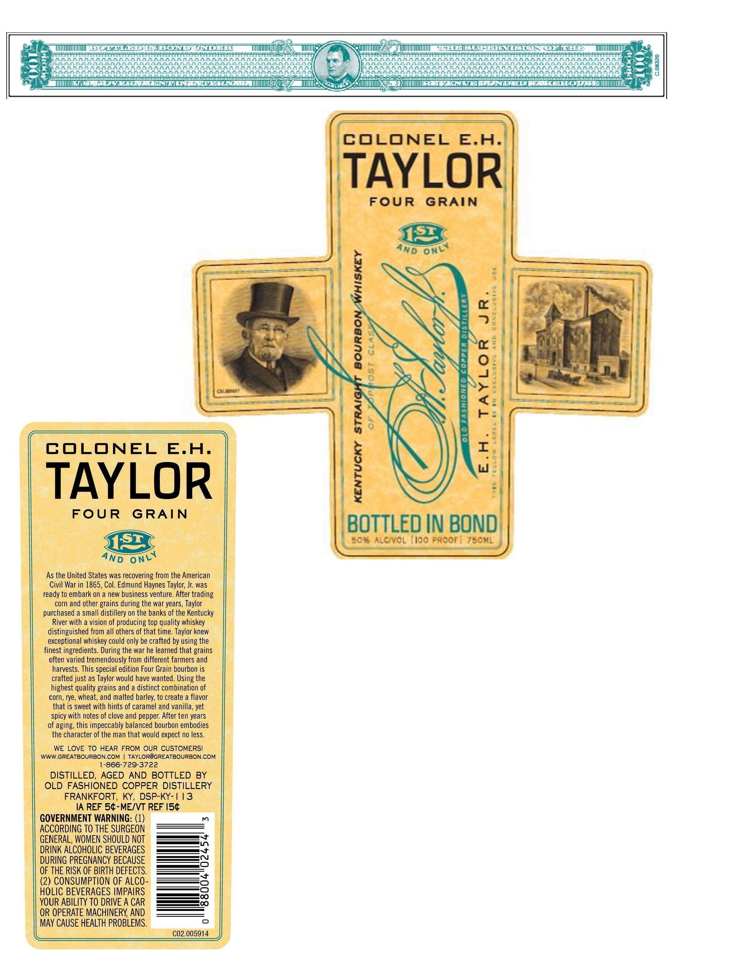 TABC label artwork for Colonel E.H. Taylor Four Grain Kentucky Straight Bourbon Whiskey BIB
