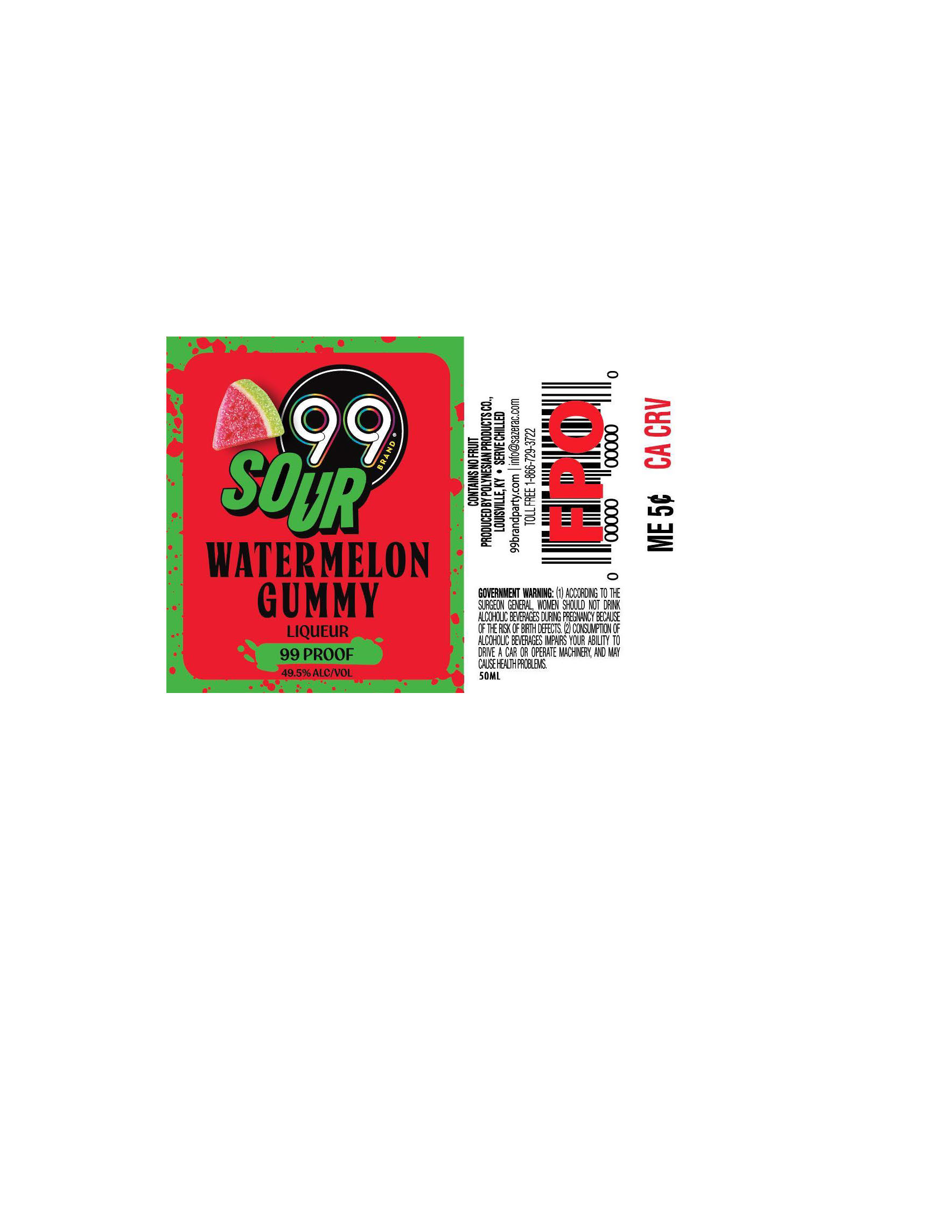 TABC label artwork for 99 Brand Sour Watermelon Gummy