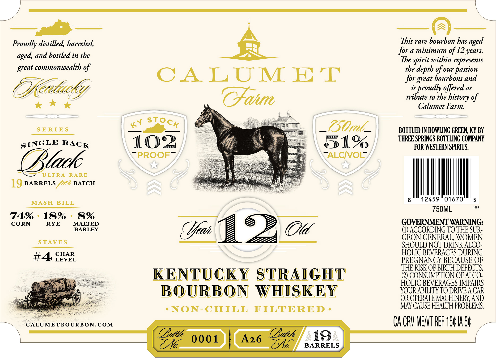TABC label artwork for Calumet Farm 12 Year Old