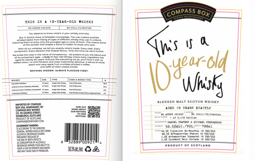 TABC label artwork for Compass Box This is a Ten Year Old Whisky