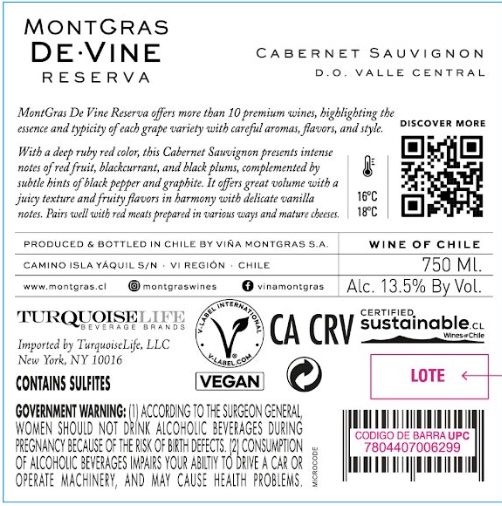 TABC label artwork for Montgras Reserva Cabernet Sauvignon 2024