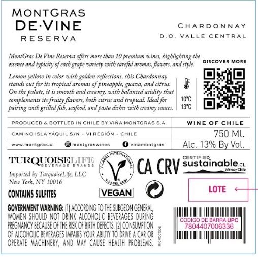 TABC label artwork for Montgras Reserva Chardonnay 2025