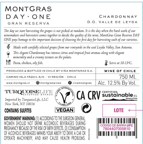 TABC label artwork for Montgras Gran Reserva Chardonnay 2025