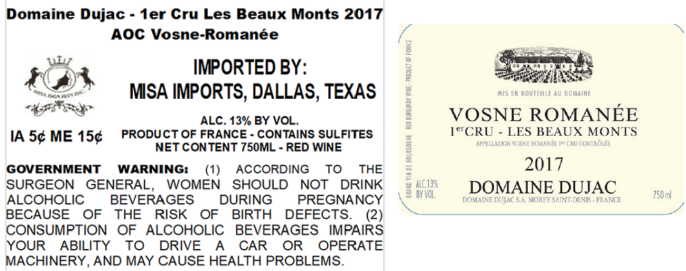 TABC label artwork for DOMAINE DUJAC LES BEAUX MONTS 2017