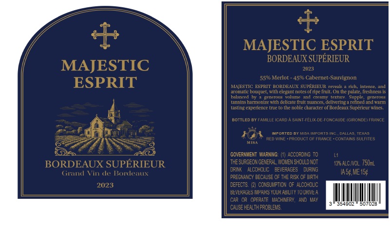 TABC label artwork for MAJESTIC ESPRIT BORDEAUX SUPERIEUR