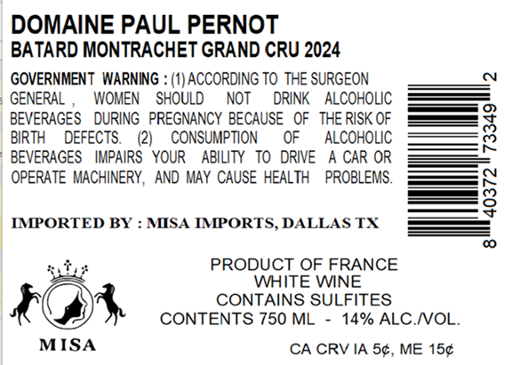 TABC label artwork for DOMAINE PAUL PERNOT BATARD-MONTRACHET GRAND CRU