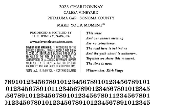 TABC label artwork for 11:11 Winery Calesa Vineyard Chardonnay