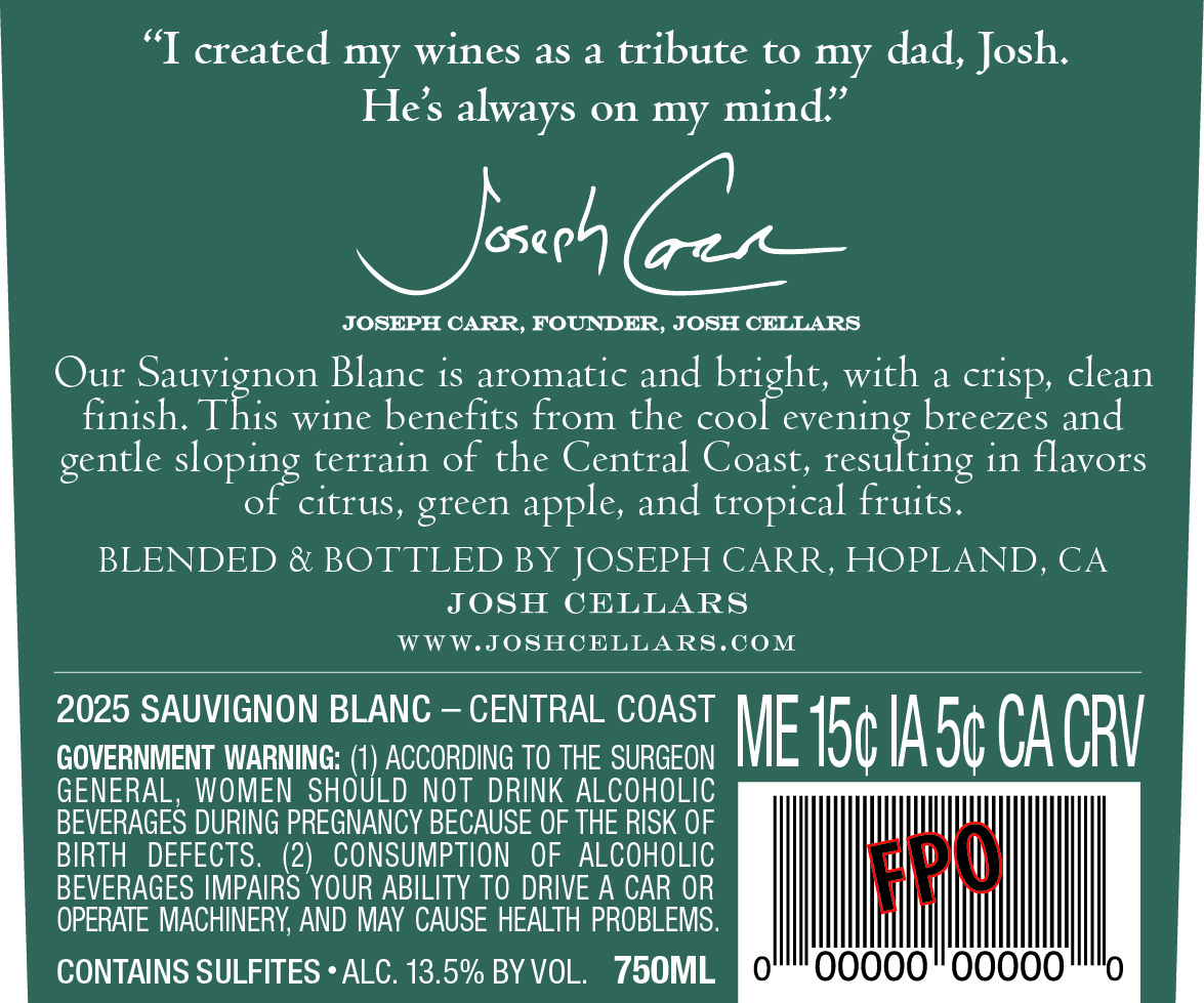 TABC label artwork for Josh Cellars Sauvignon Blanc Central Coast