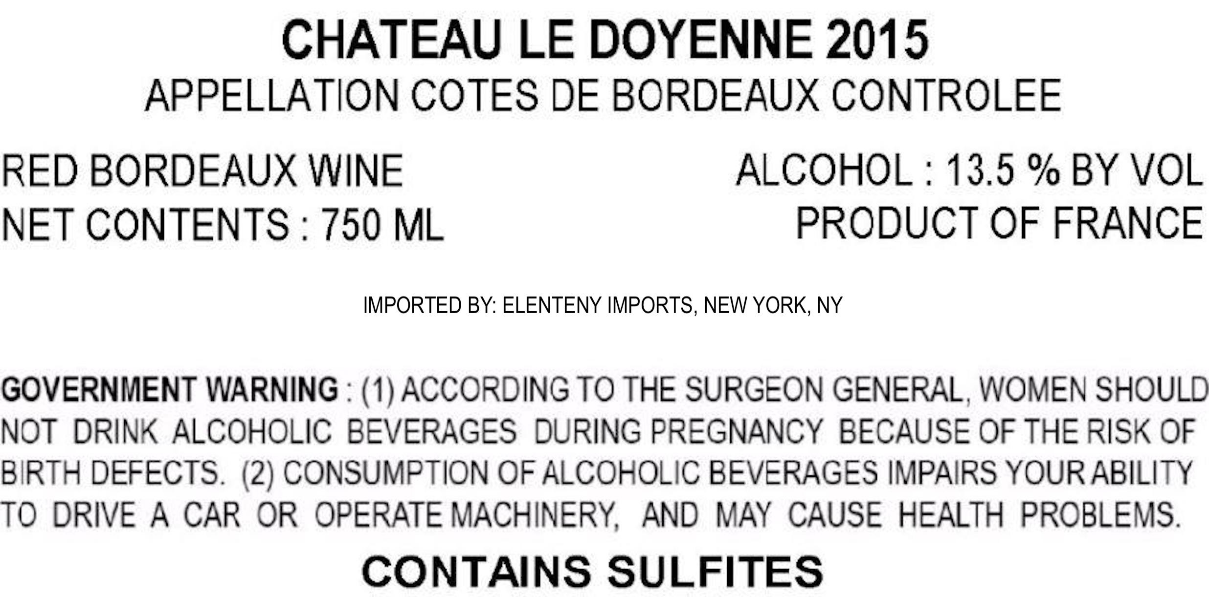 TABC label artwork for Chateau le Doyenne Cote de Bordeaux