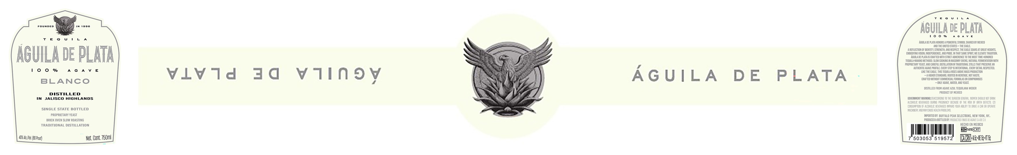 TABC label artwork for Aguila de Plata Blanco Tequila