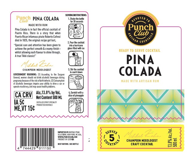 TABC label artwork for Punch Club Pina Colada