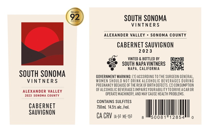 TABC label artwork for South Sonoma Vintners Alexander Valley Cabernet Sauvignon