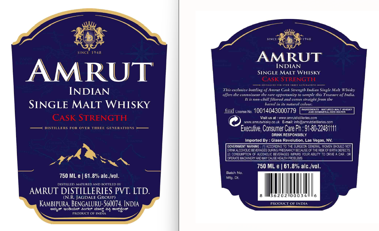 TABC label artwork for Amrut Cask Strength Indian Single Malt Whisky