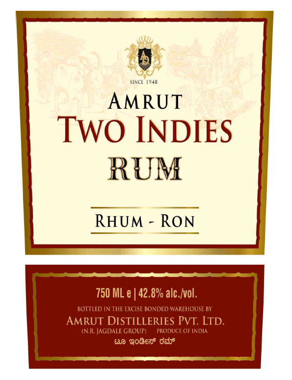 TABC label artwork for Amrut Two Indies Rum