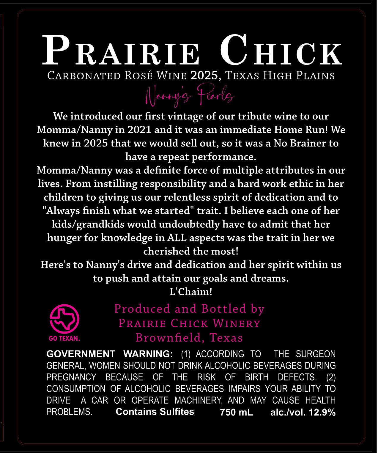 TABC label artwork for PRAIRIE CHICK - NANNYS PEARLS