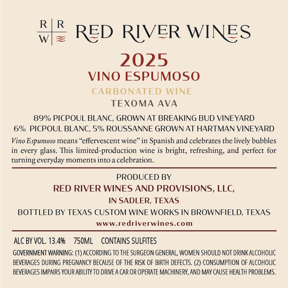 TABC label artwork for RED RIVER WINERY - VINO ESPUMOSO