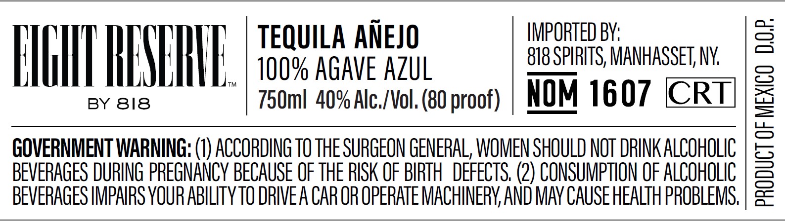 TABC label artwork for Eight Reserve Anejo