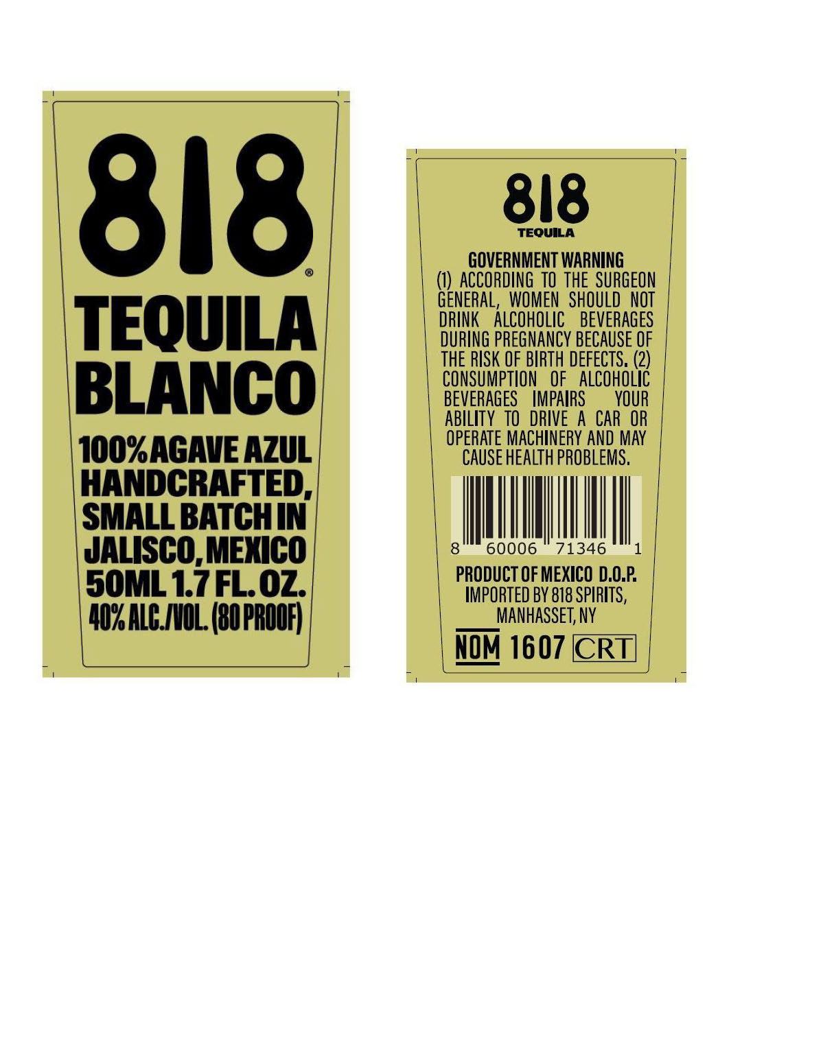 TABC label artwork for 818 Tequila Blanco
