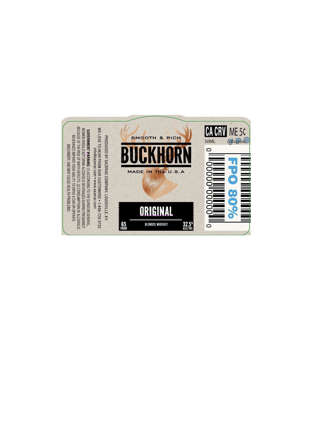 TABC label artwork for Buckhorn Original Whiskey