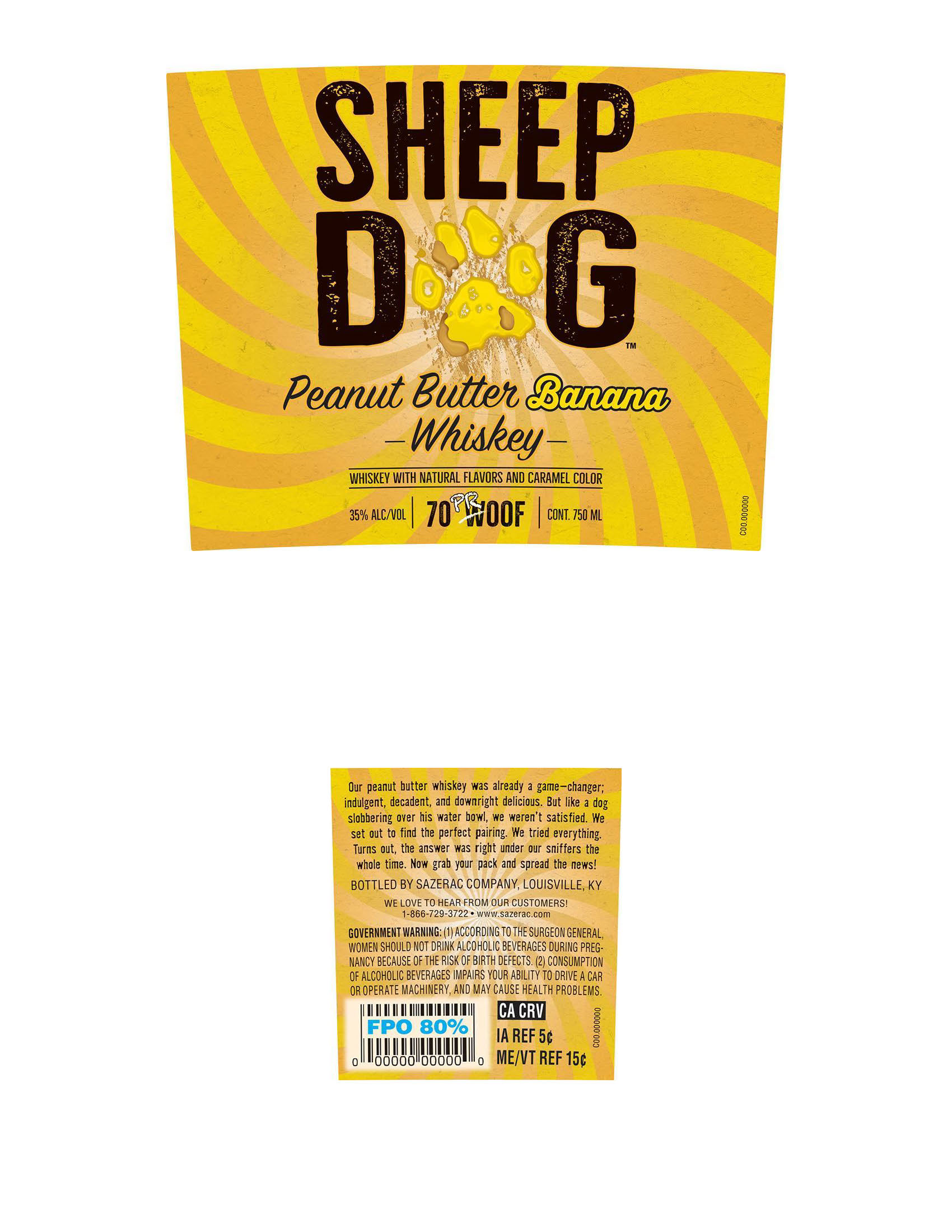 TABC label artwork for Sheep Dog Peanut Butter Banana Whiskey