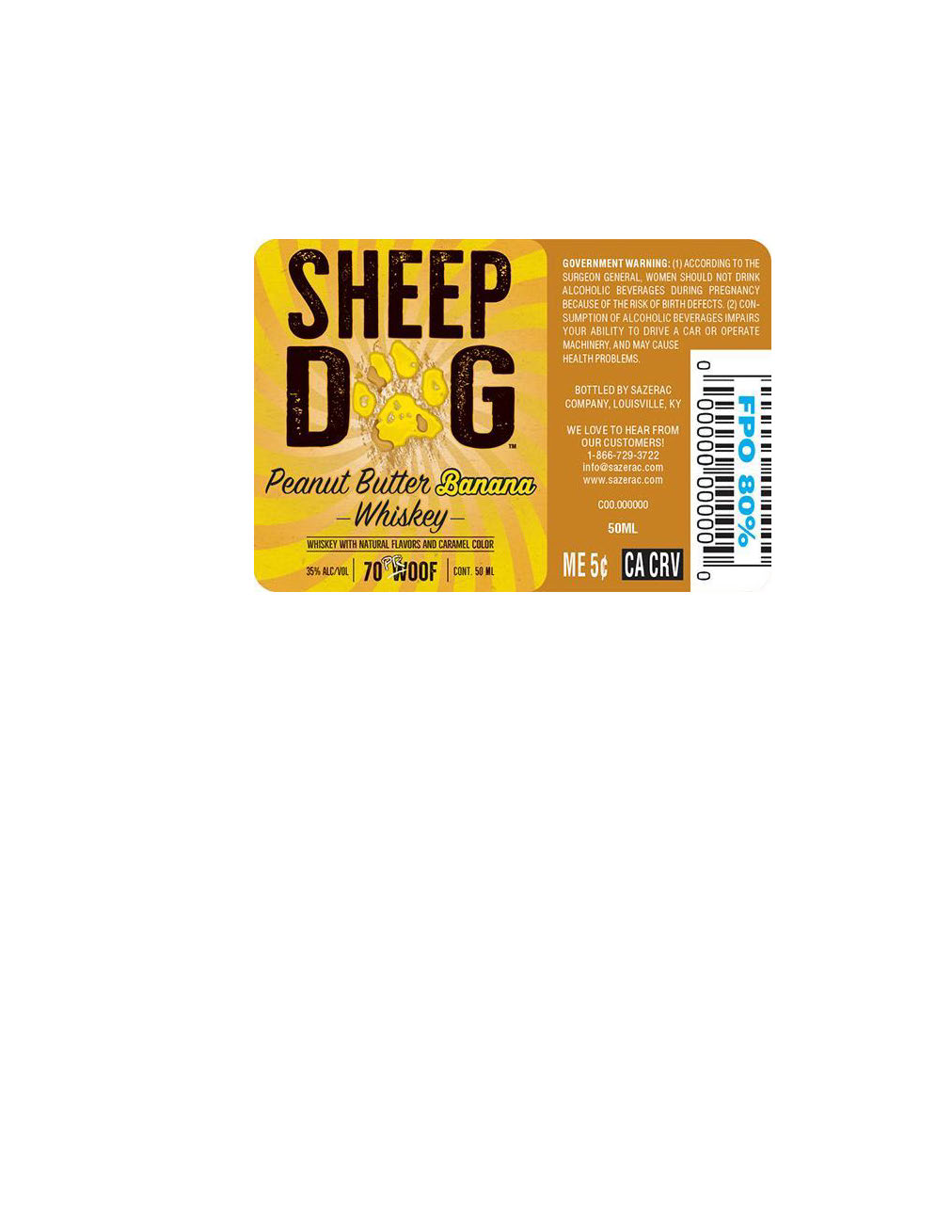 TABC label artwork for Sheep Dog Peanut Butter Banana Whiskey