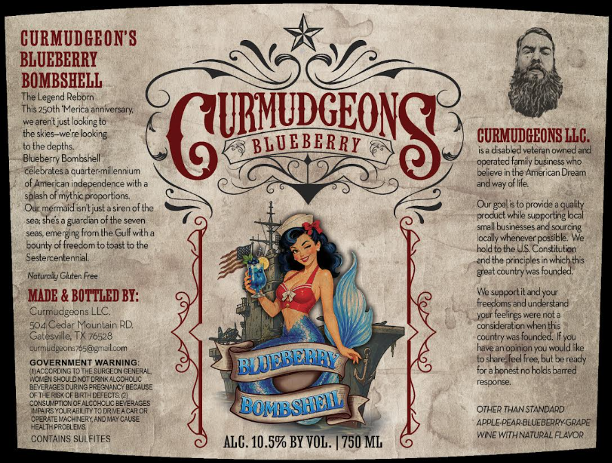 TABC label artwork for Curmudgeons Blueberry Bombshell