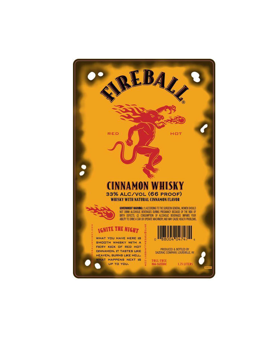TABC label artwork for Fireball Cinnamon Whisky 1.75L