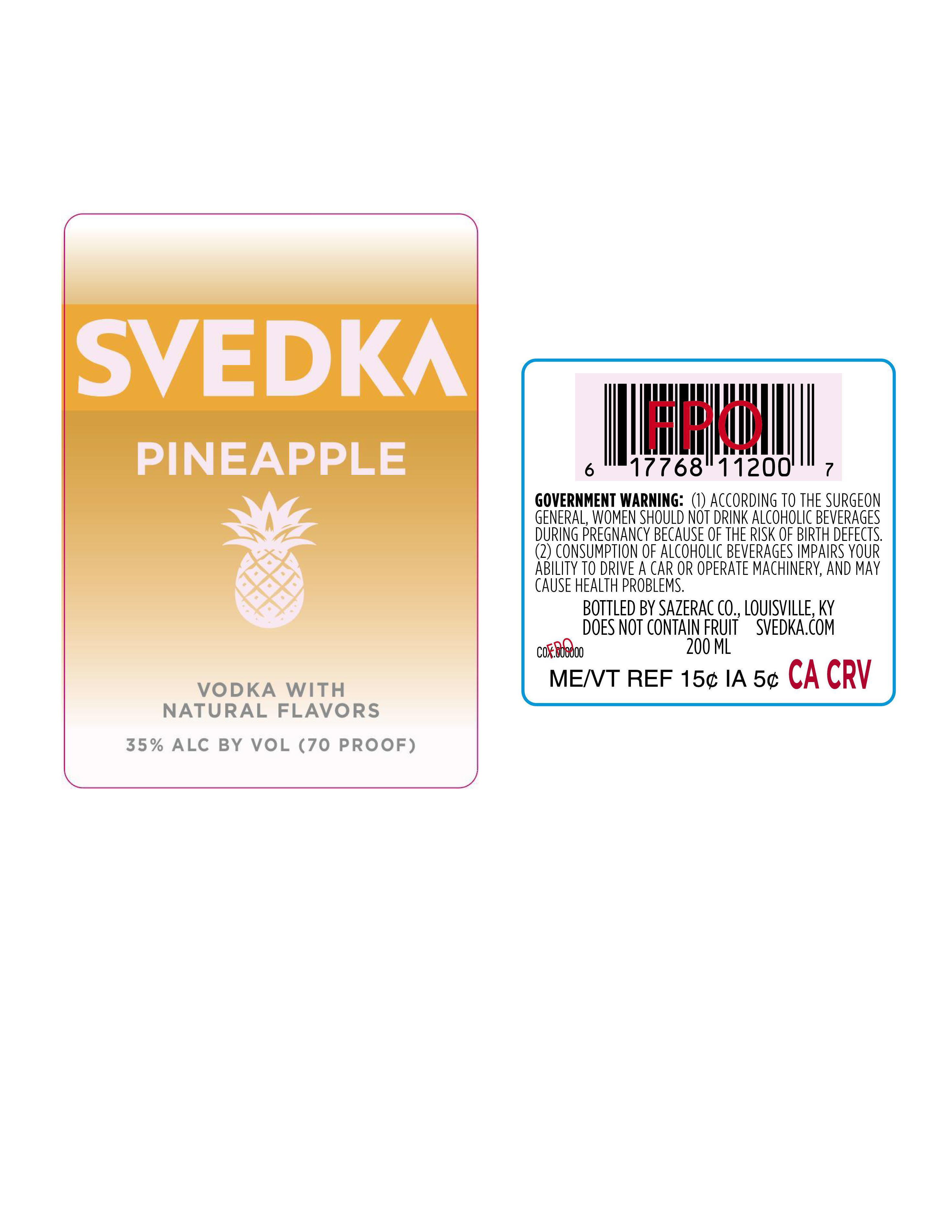 TABC label artwork for Svedka Pineapple Vodka