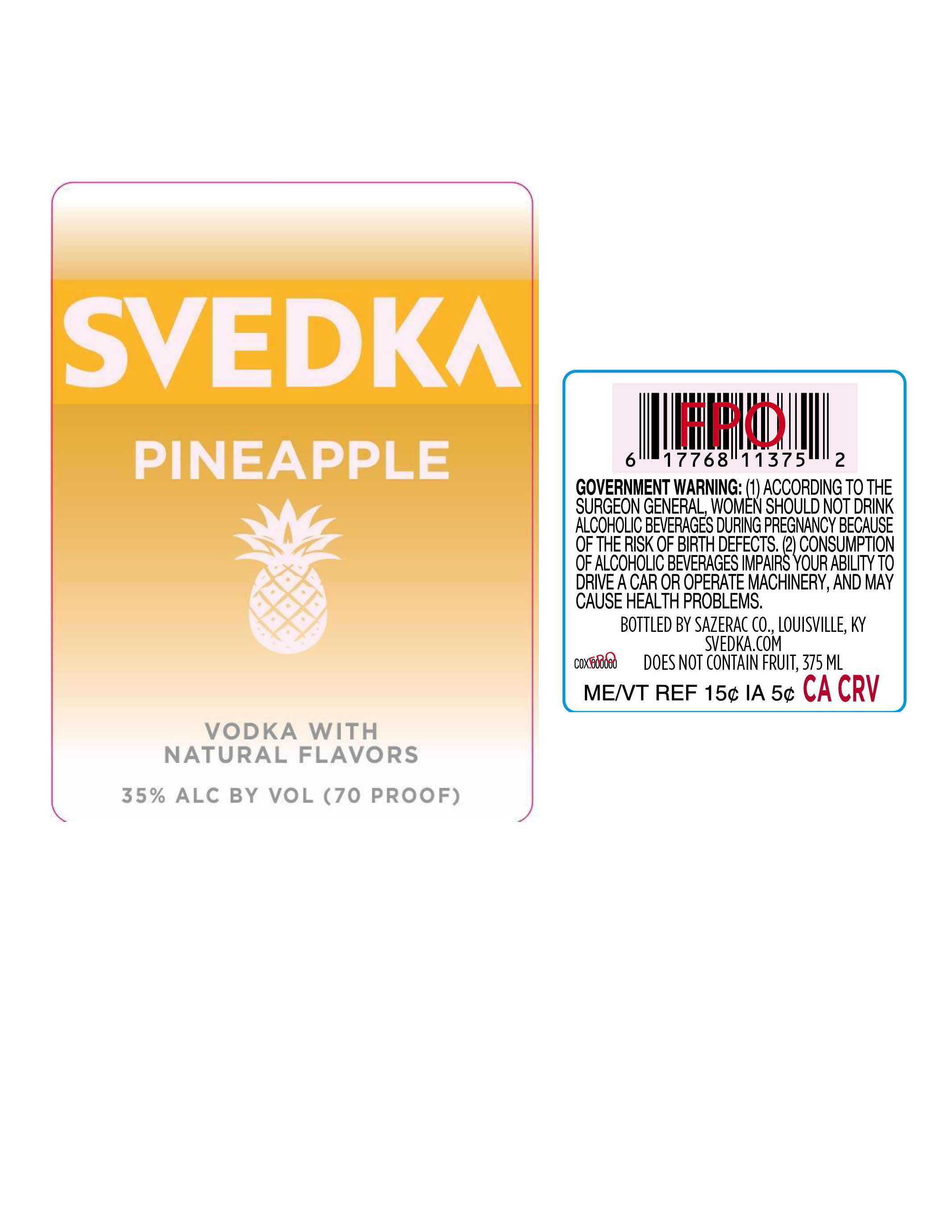 TABC label artwork for Svedka Pineapple Vodka