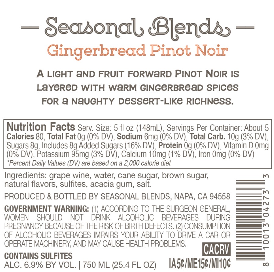 TABC label artwork for Seasonal Blends Gingerbread Pinot Noir