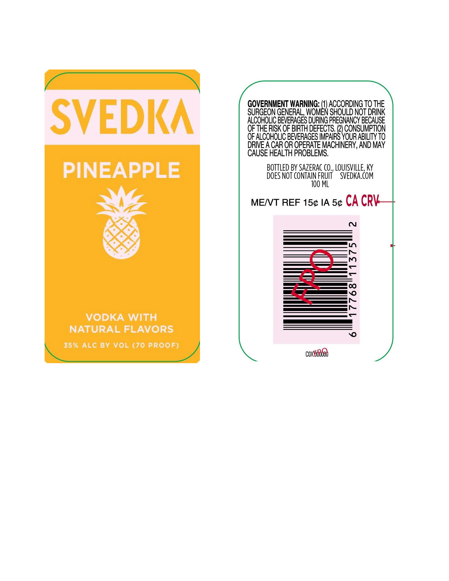 TABC label artwork for Svedka Pineapple Vodka