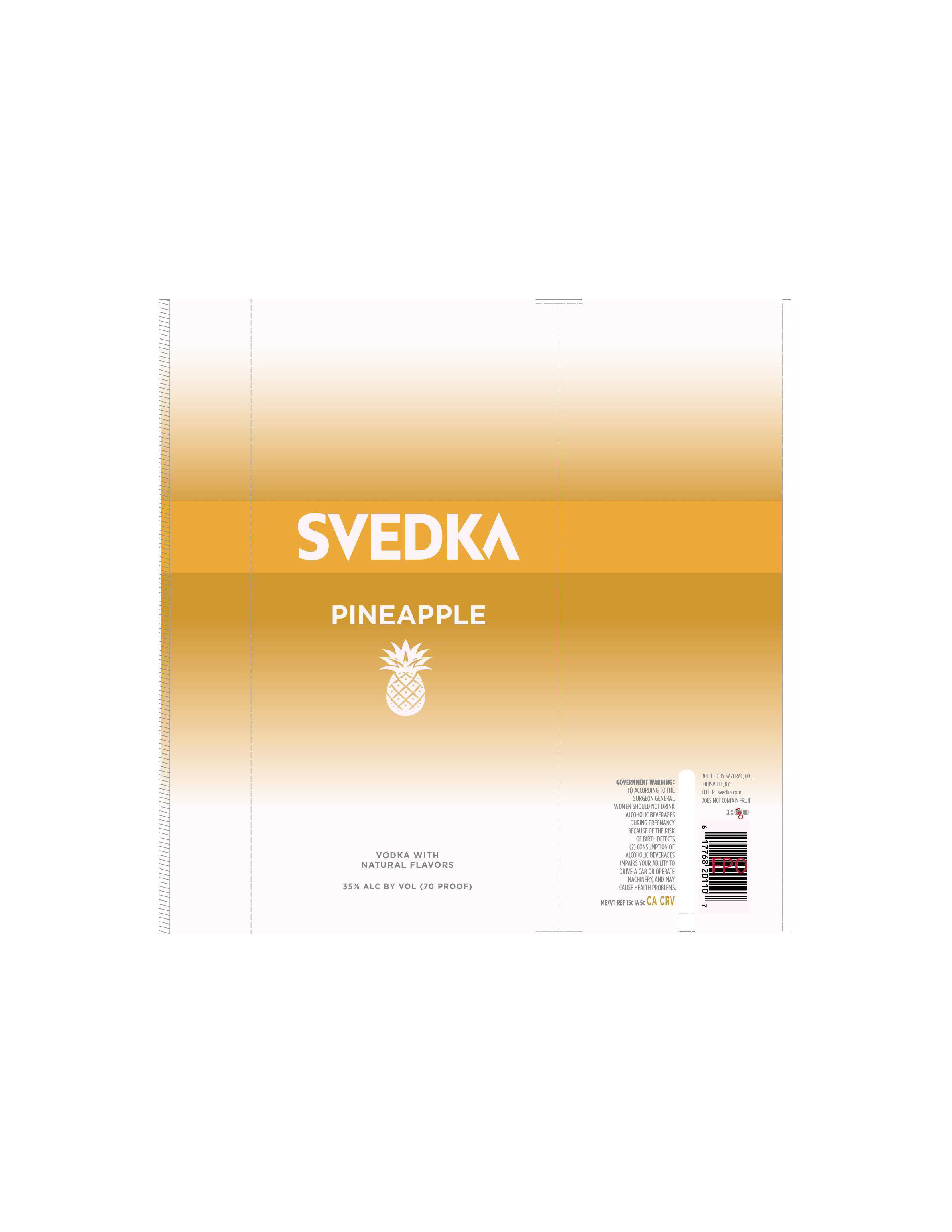 TABC label artwork for Svedka Pineapple Vodka