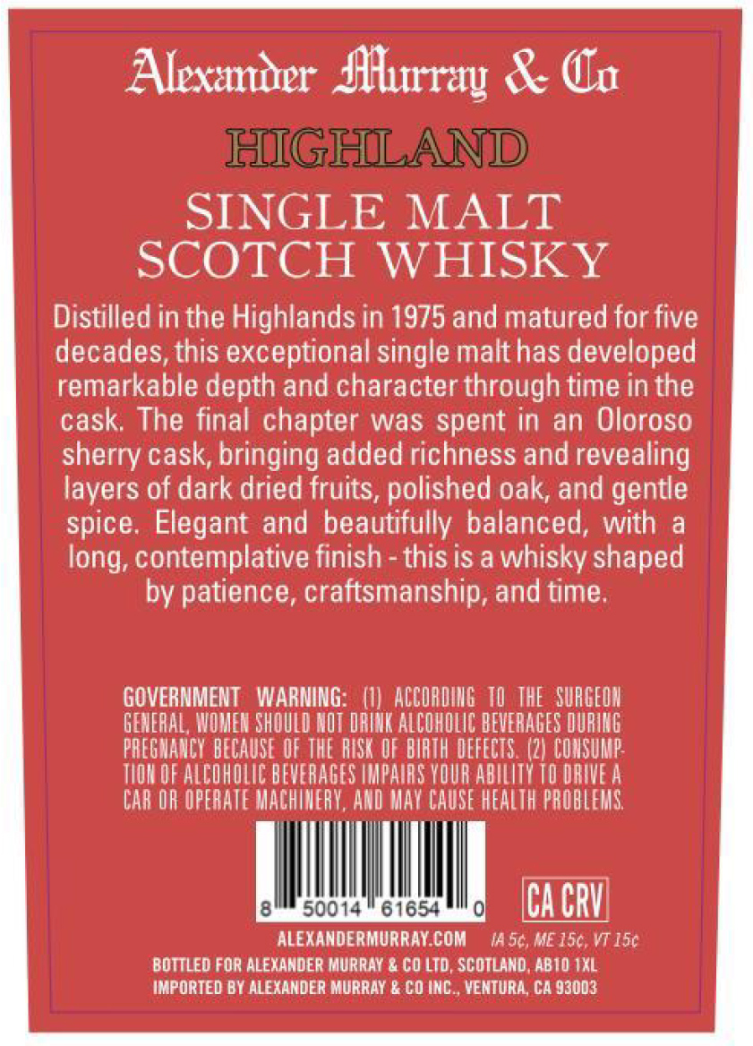 TABC label artwork for Alexander Murray 50 Year Highland Sherry Cask Single Malt Scotch