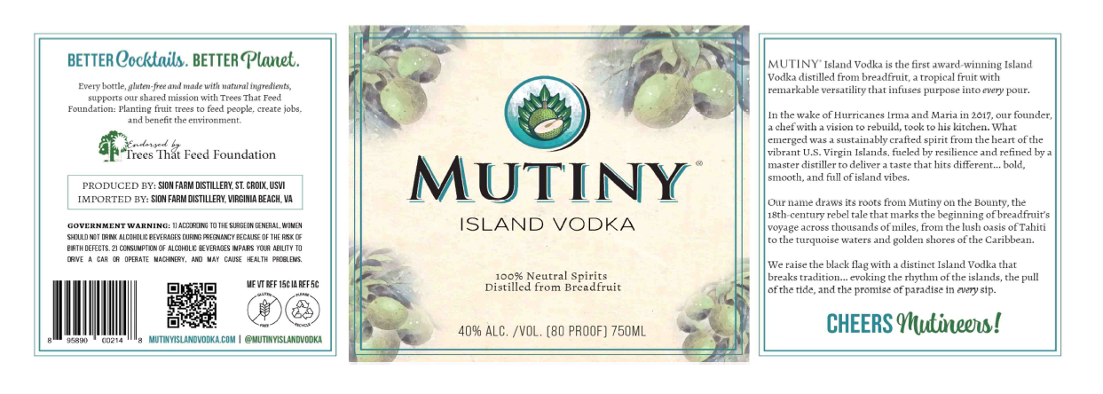 TABC label artwork for Mutiny Island Vodka