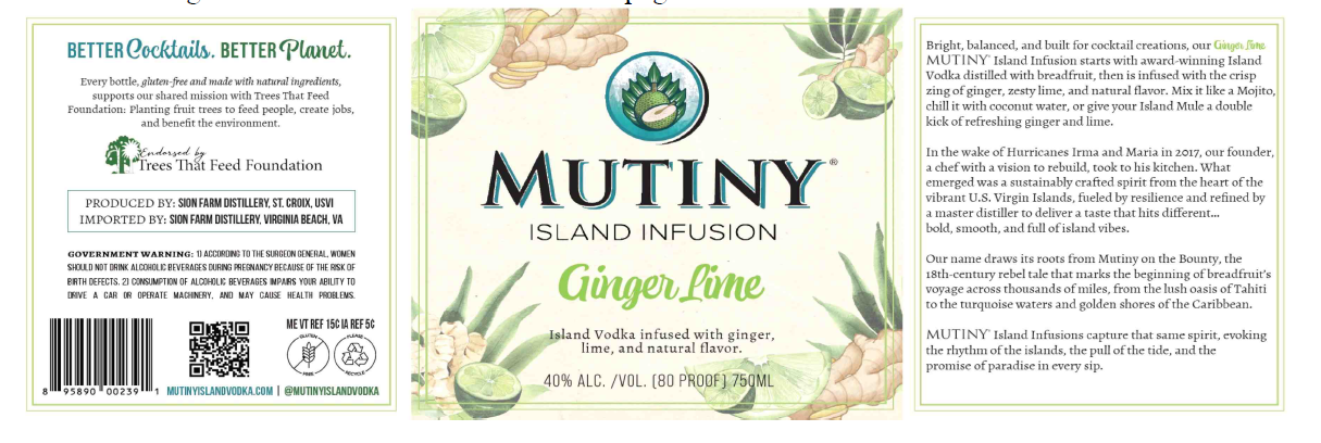 TABC label artwork for Mutiny Island Infusion Ginger Lime